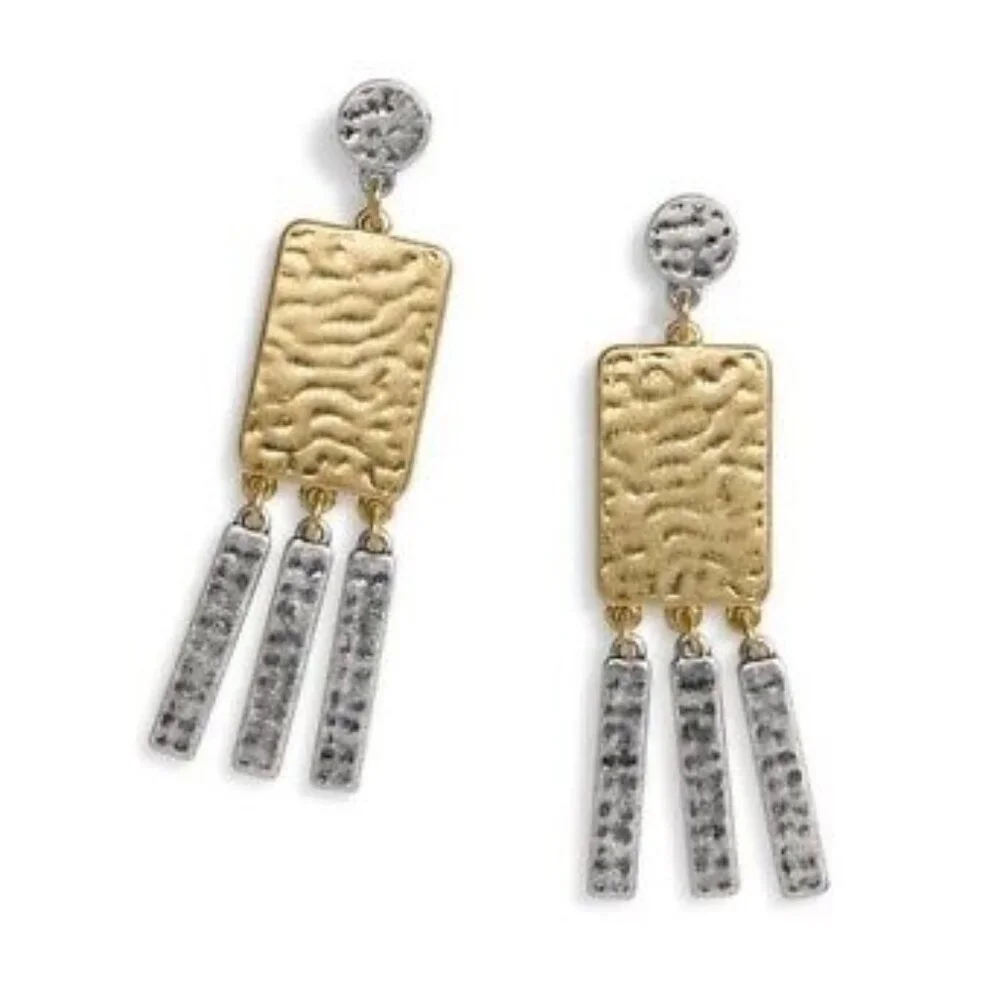 CAbi Hammered Metal TRIO ID I.D. Earrings #2157 Gold Silver Tone New $39 - Picture 1 of 4